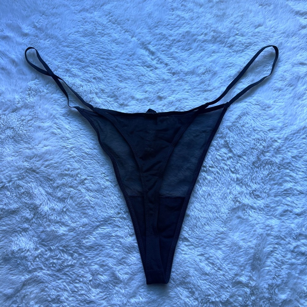 SKIMS Summer Mesh T-String Thong Onyx Black 4X Plus Size Underwear Barely There